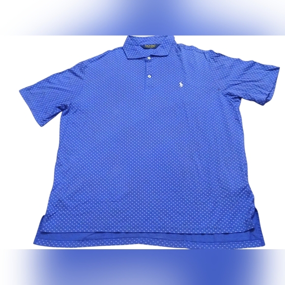 Polo Golf Ralph Lauren -NWOT Blue Polo Golf Shirt W/White Designs, Relaxed Style - Picture 2 of 12